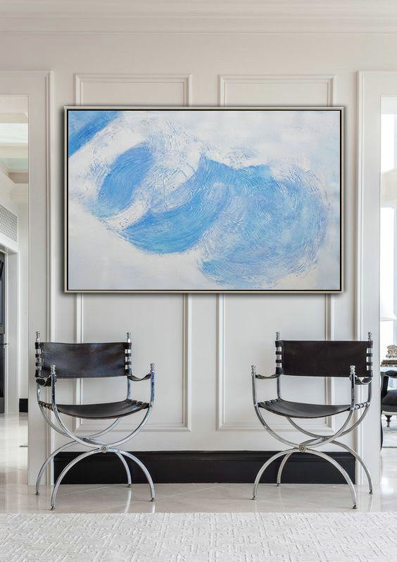 Extra Large Canvas Art,Oversized Horizontal Contemporary Art,Custom Canvas Wall Art,White,Grey,Blue.etc
